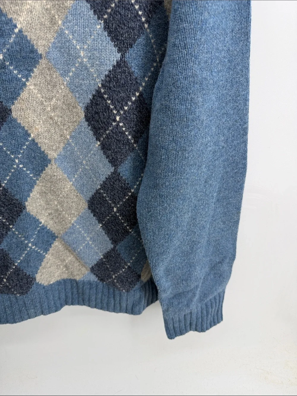 Vintage J. Crew 100% lambswool argyle pattern mock neck 1/4 zip knit sweater XL